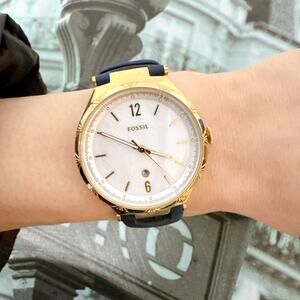 Fossil BQ3744 Ashtyn Mother of Pearl Dial Blue Leather Strap Watch